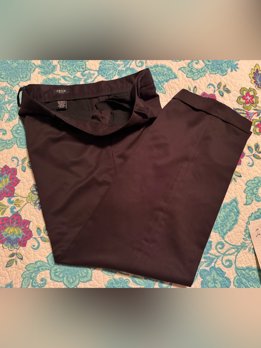Izod Men's Black Dress Pants - Flat Front 100% polyester easy care pants